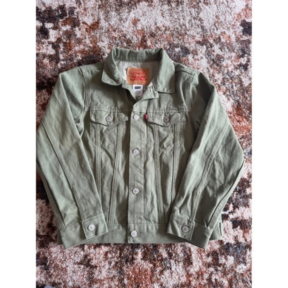 Levi's Girls Olive Green Denim Trucker Jacket Size L 12-13‎ Years 100% Cotton